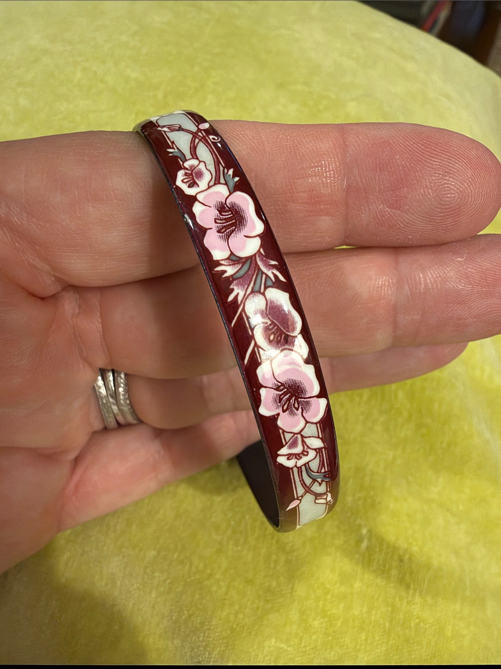 Michaela Frey Floral Enamel Bangle Bracelet in Burgundy and Pink